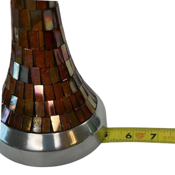 Set of 3 Art Deco Mantle Home Décor Red Glaze Pottery Mosaic Glass Candle Holder - Picture 9 of 15